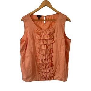Talbots Peach Orange Ruffled Round Neck Cotton Sleeveless Blouse